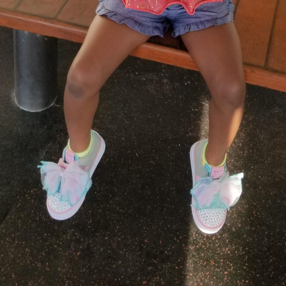 Twinkle Toes Skechers with Multi color bow.